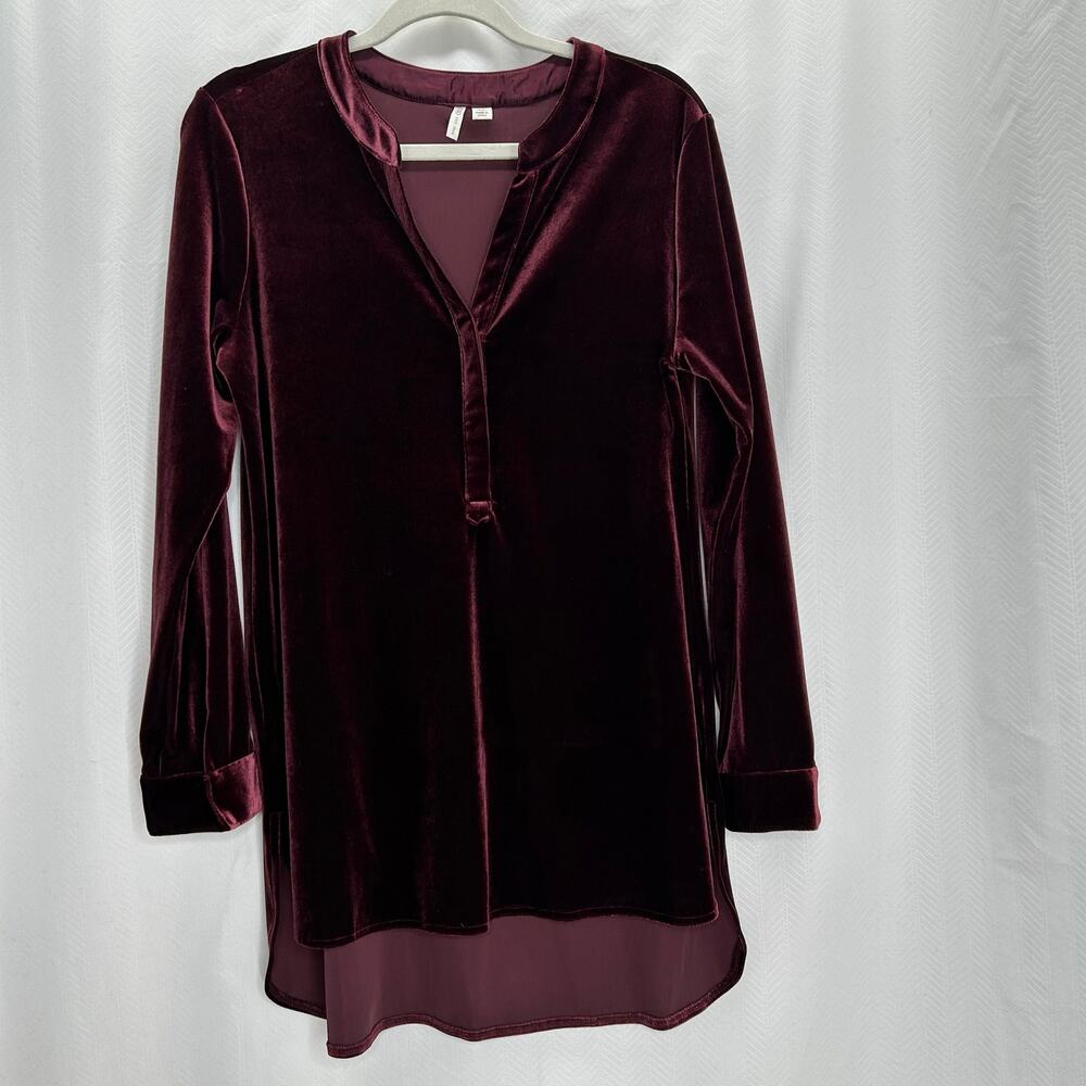Cato burgundy velvet tunic top long sleeves holiday Fall